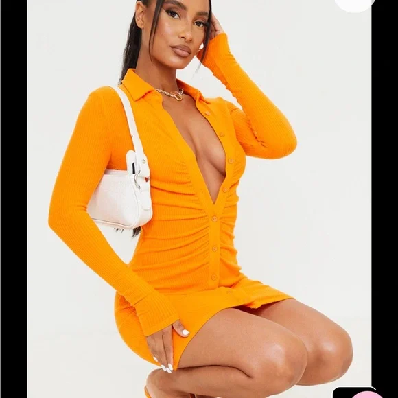 strapless open back dress Orange Feather Embellished Sequin Mini Dress – Selene Dress main image 0